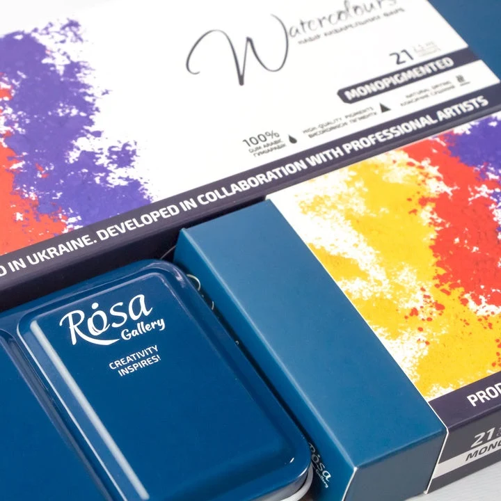 ROSA GALLERY Monopigmented Watercolor Set, Metal Case, Indigo, 21 Colors, Full Pans