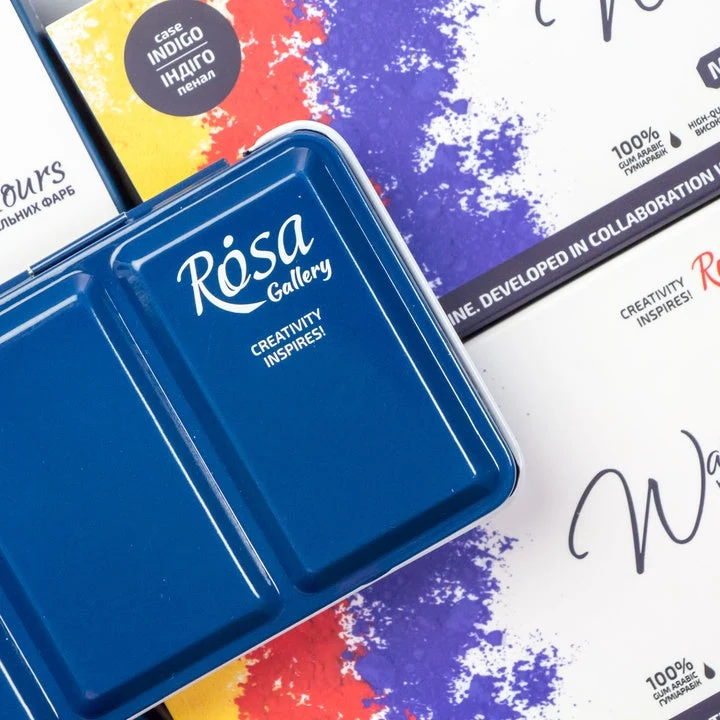 ROSA GALLERY Watercolor Set "Monopigmented", Metal Case, Indigo, 12 Colors, Full Pans
