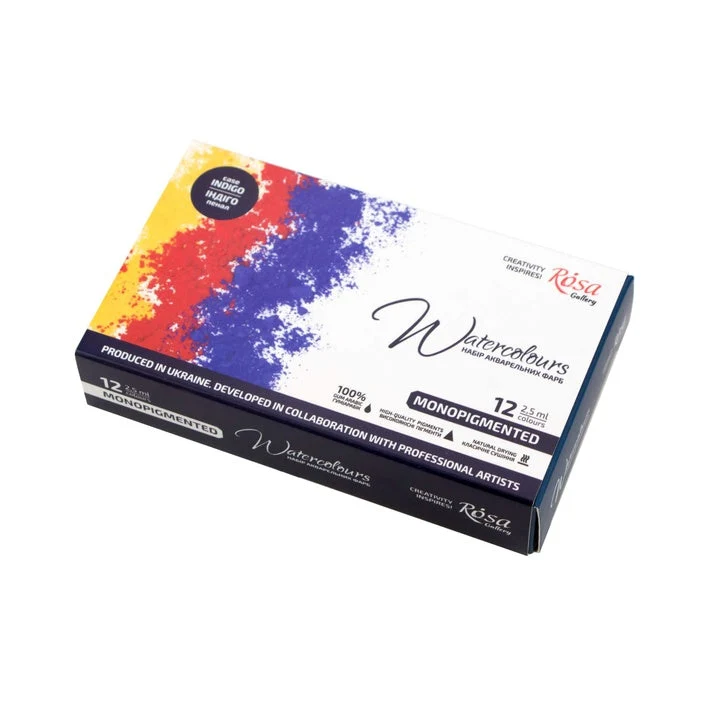 ROSA GALLERY Watercolor Set "Monopigmented", Metal Case, Indigo, 12 Colors, Full Pans