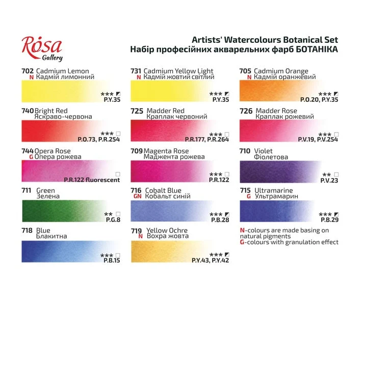 ROSA Gallery “Botanycal” Watercolor Set, Metal Case, 14 Colors, Full Pans