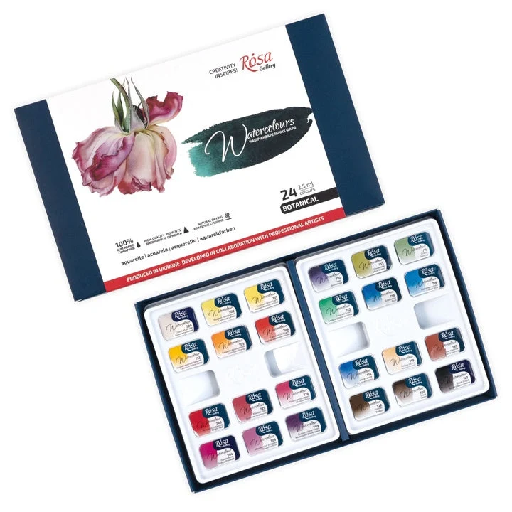 ROSA GALLERY Botanycal Watercolor Set, 24 Colors, Full Pans, Cardboard