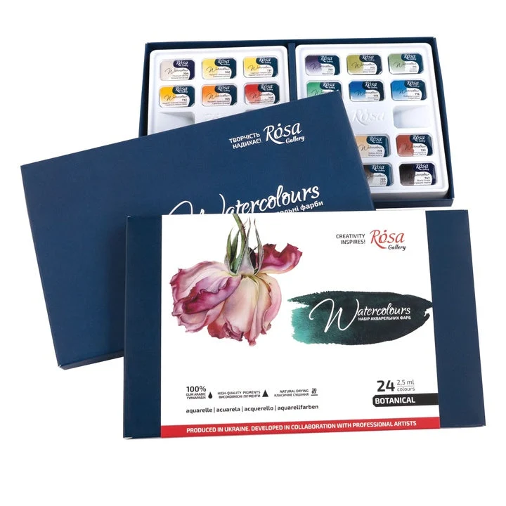 ROSA GALLERY Botanycal Watercolor Set, 24 Colors, Full Pans, Cardboard