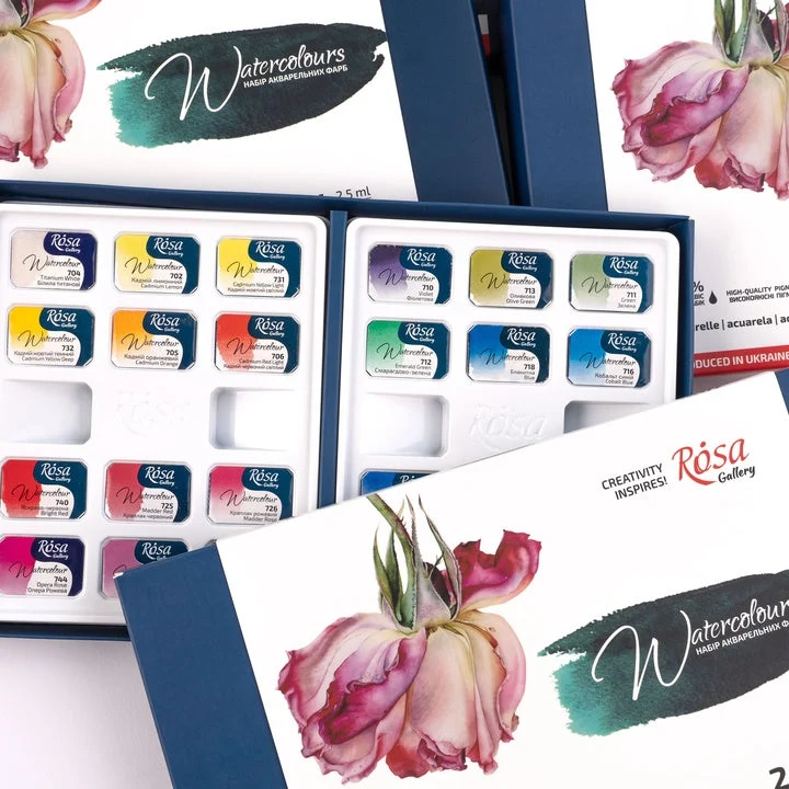 ROSA GALLERY Botanycal Watercolor Set, 24 Colors, Full Pans, Cardboard