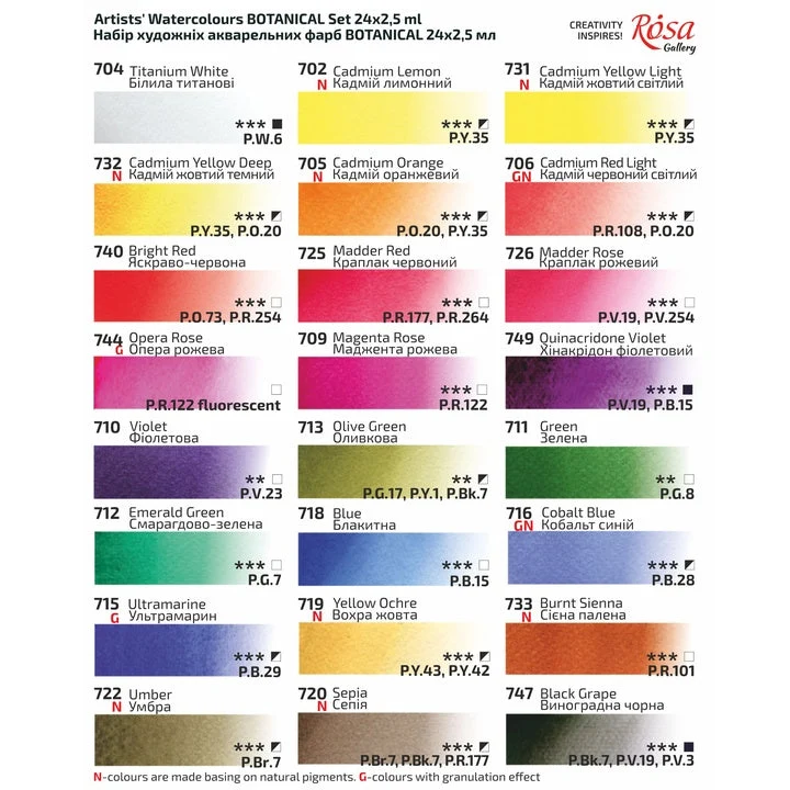 ROSA GALLERY Botanycal Watercolor Set, 24 Colors, Full Pans, Cardboard