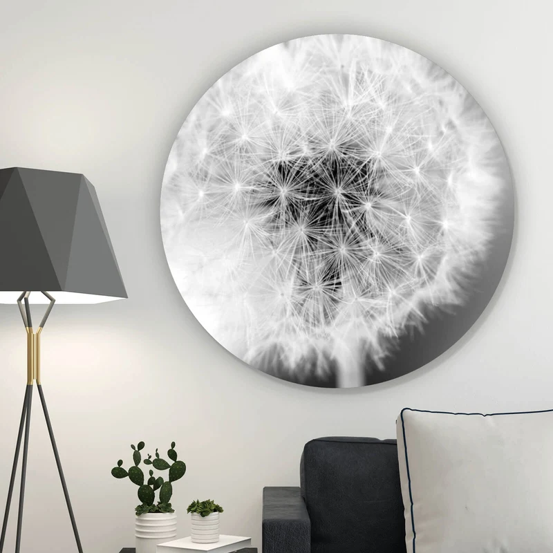 Aluminiumbild gebürstet Pusteblume bei Dämmerung Kreis