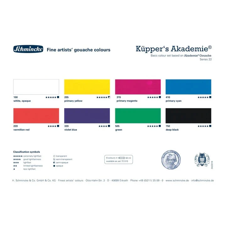 Schmincke AKADEMIE Basic Gouache Set, 8 x 60 ml