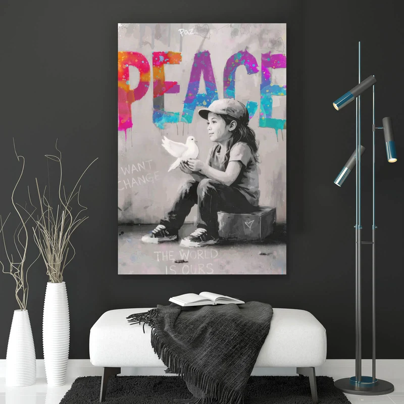 Aluminiumbild The World is ours Peace Hochformat