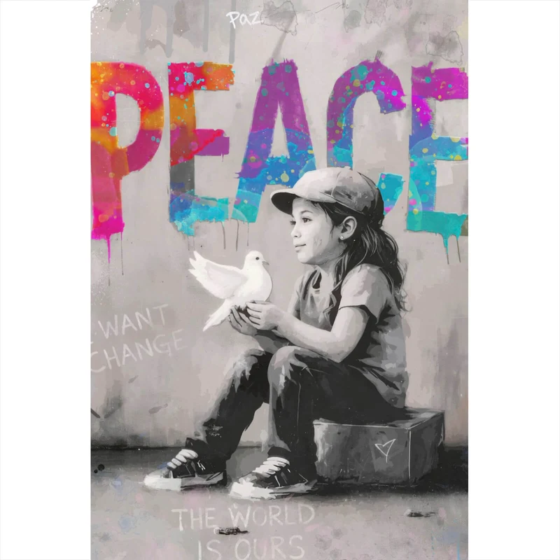Aluminiumbild The World is ours Peace Hochformat