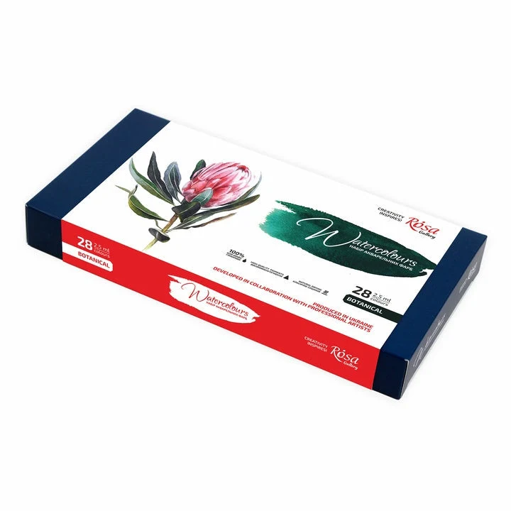 ROSA GALLERY Botanycal Watercolor Set, Metal Case, 28 Colors, Full Pans