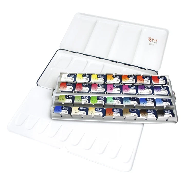ROSA GALLERY Botanycal Watercolor Set, Metal Case, 28 Colors, Full Pans