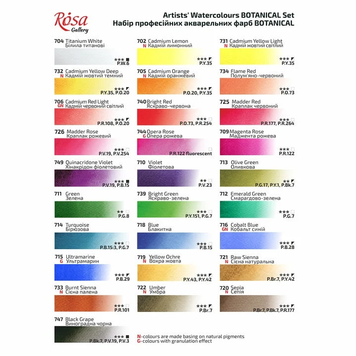 ROSA GALLERY Botanycal Watercolor Set, Metal Case, 28 Colors, Full Pans