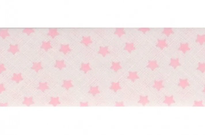 Schrägband Sterne weiß/rosa