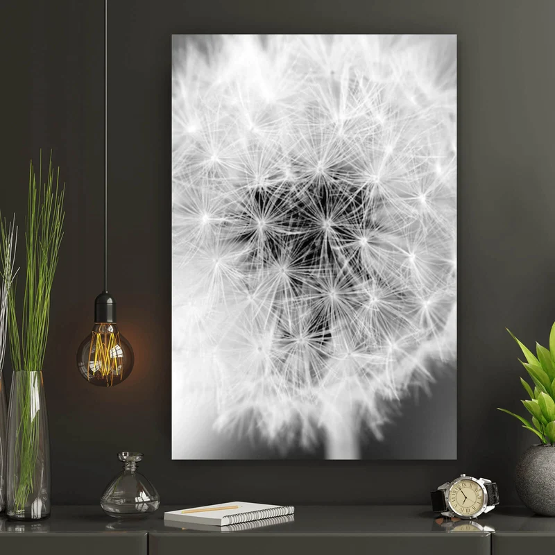 Aluminiumbild gebürstet Pusteblume bei Dämmerung Hochformat