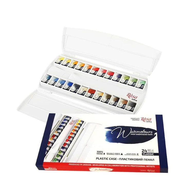 ROSA Gallery Classic Watercolor Set, Plastic Case, 24 Colors, Full Pans