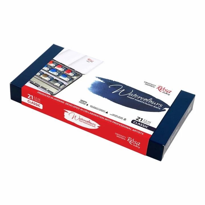 ROSA GALLERY Classic Watercolor Set, Metal Case, 21 Colors, Full Pans