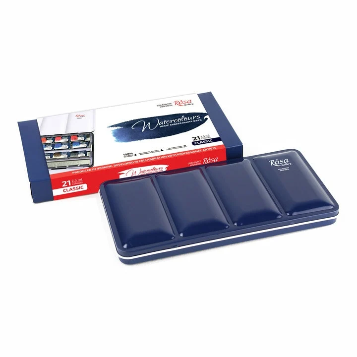 ROSA GALLERY Classic Watercolor Set, Metal Case, 21 Colors, Full Pans