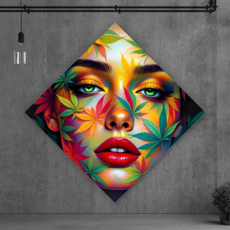 Leinwandbild Abstraktes Gesicht mit Blättermotiven Raute