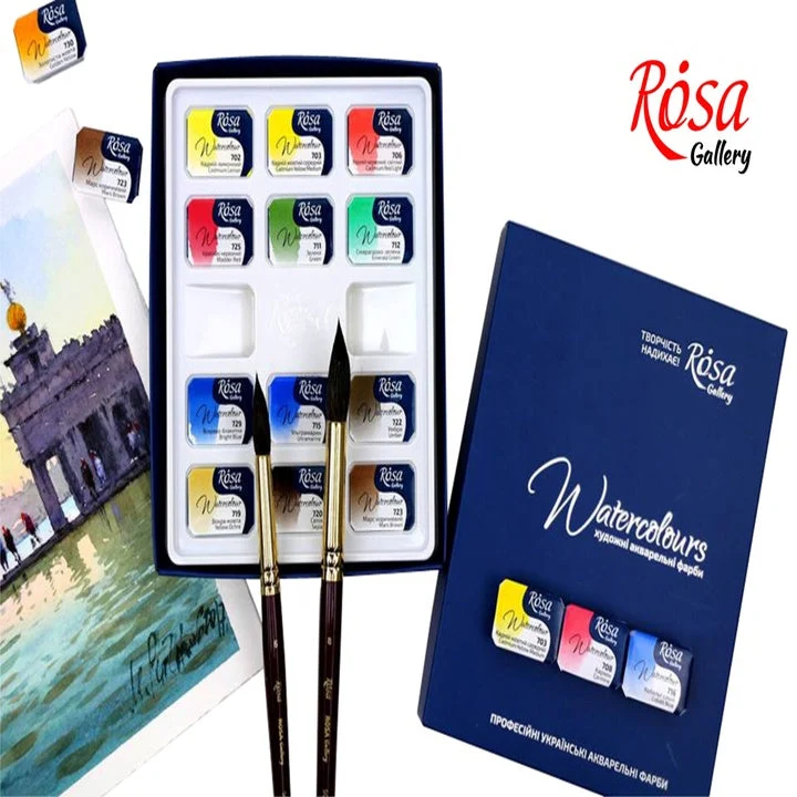 ROSA GALLERY Watercolor Set “Classic”, 12 Colors, Full Pans, Cardboard