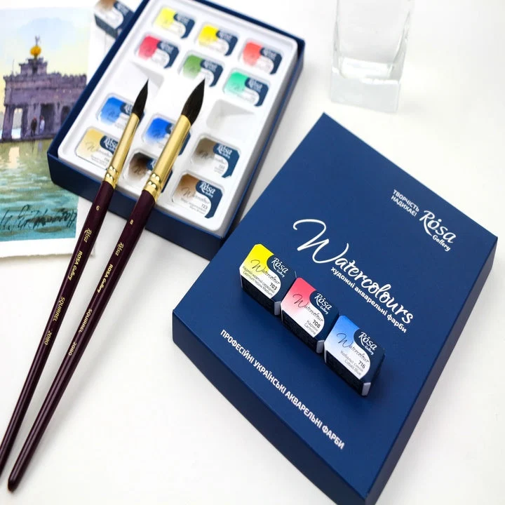 ROSA GALLERY Watercolor Set “Classic”, 12 Colors, Full Pans, Cardboard