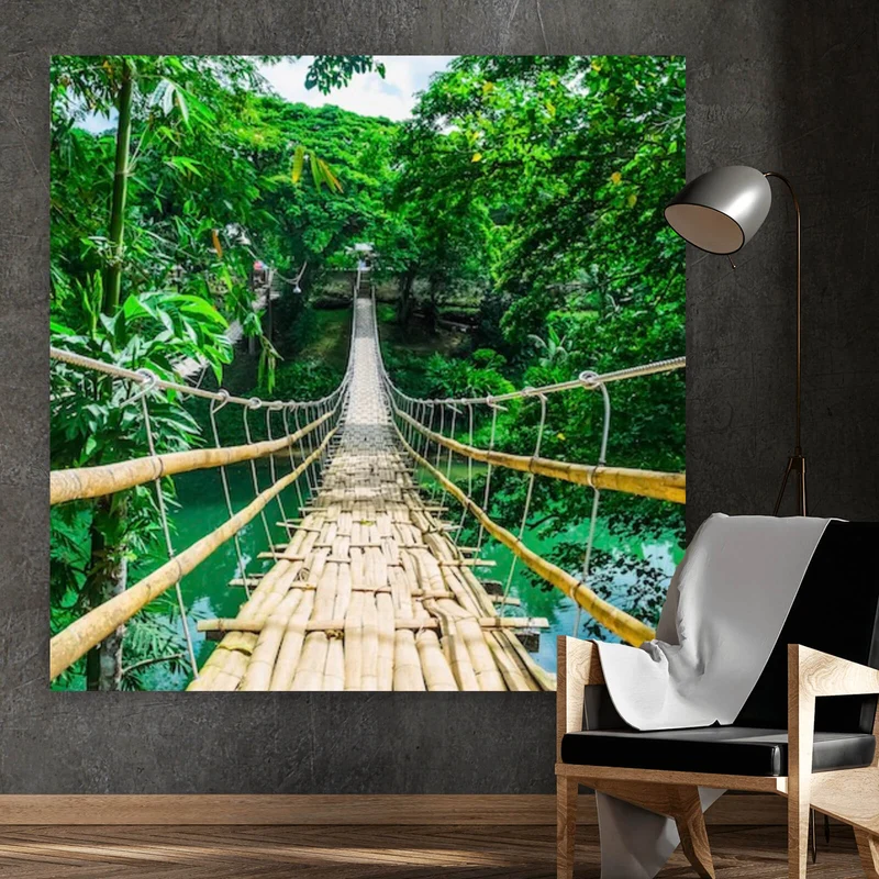Acrylglasbild Hängebrücke im Dschungel Quadrat