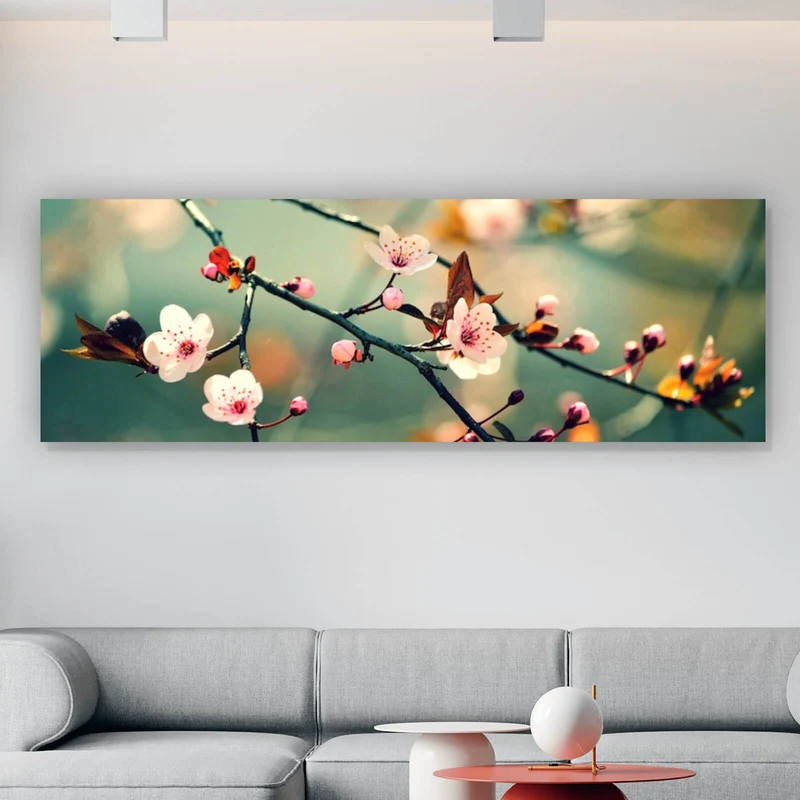 Aluminiumbild gebürstet Kirschblüten am Ast Panorama