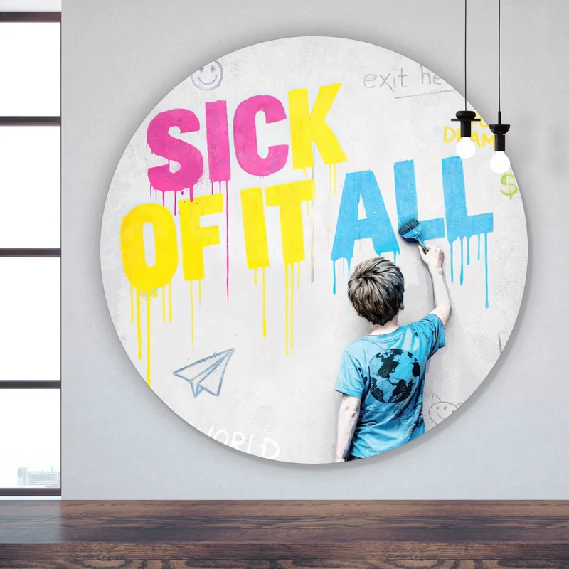 Aluminiumbild gebürstet Sick of it all Pop Art Kreis