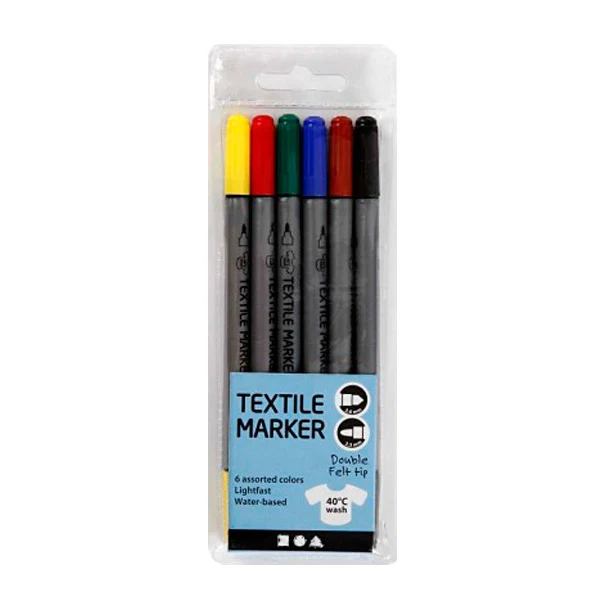 Create Craft - Fabric Markers 6 Pack 2.3+3.6 mm line asstd