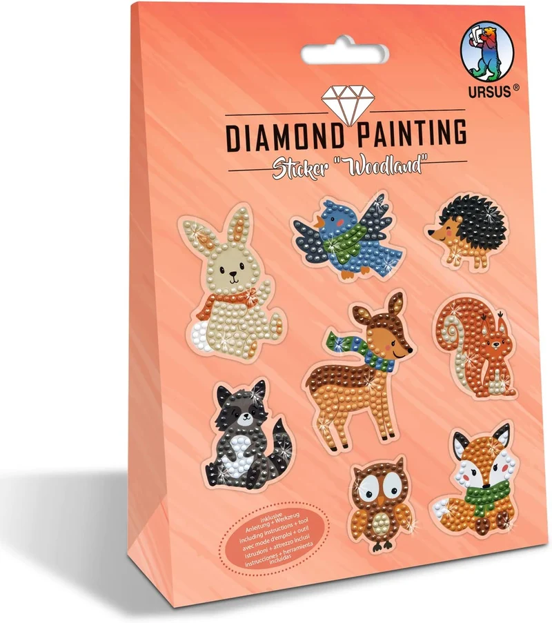 Diamond Painting Sticker Woodland - 8 Waldtiere mit Diamanten