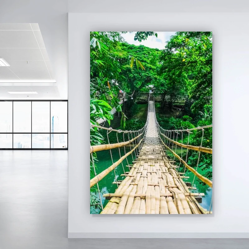 Aluminiumbild gebürstet Hängebrücke im Dschungel Hochformat