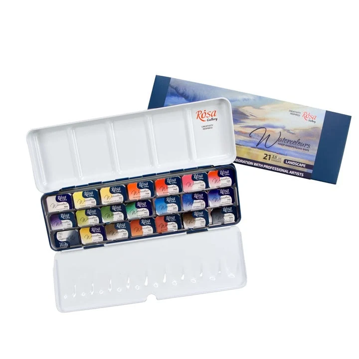 ROSA GALLERY Landscape Watercolor Set, Metal Case, Indigo, 21 Colors, Full Pans