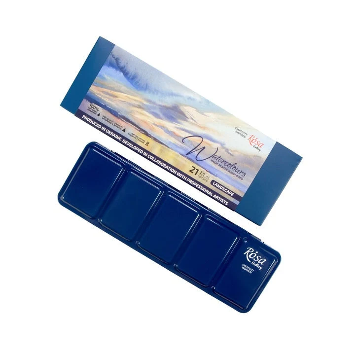 ROSA GALLERY Landscape Watercolor Set, Metal Case, Indigo, 21 Colors, Full Pans