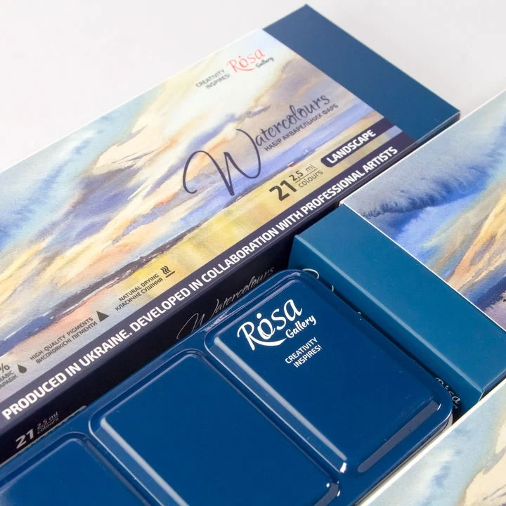 ROSA GALLERY Landscape Watercolor Set, Metal Case, Indigo, 21 Colors, Full Pans