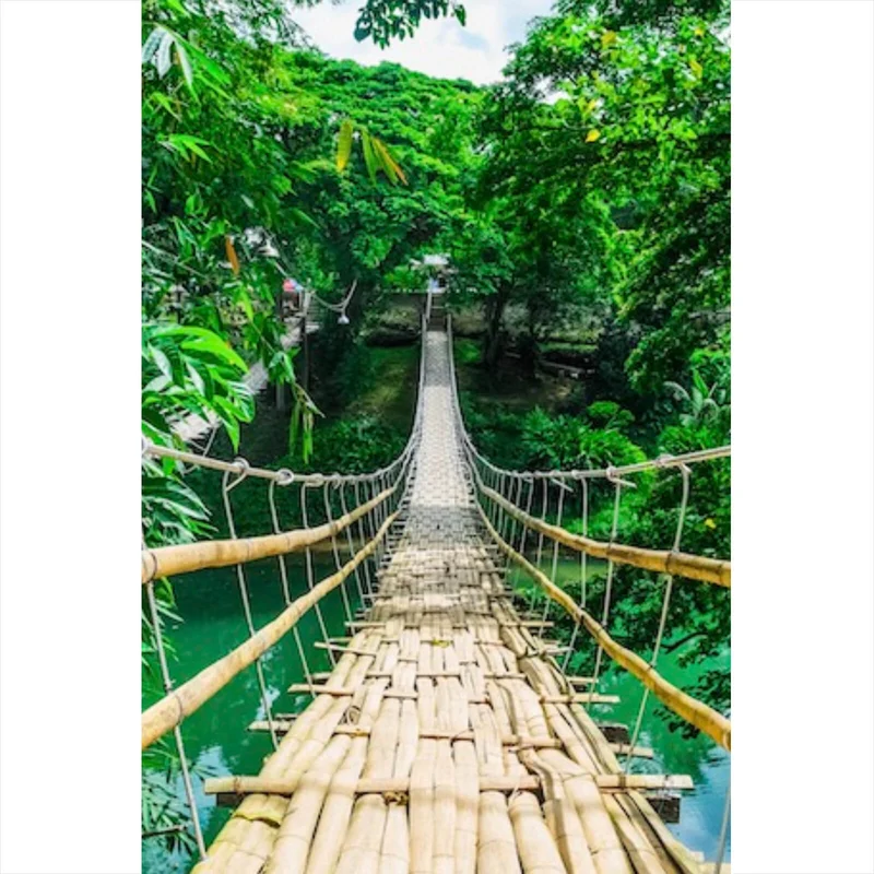 Leinwandbild Hängebrücke im Dschungel Hochformat