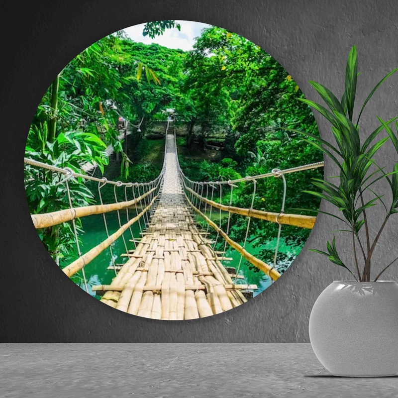 Aluminiumbild Hängebrücke im Dschungel Kreis