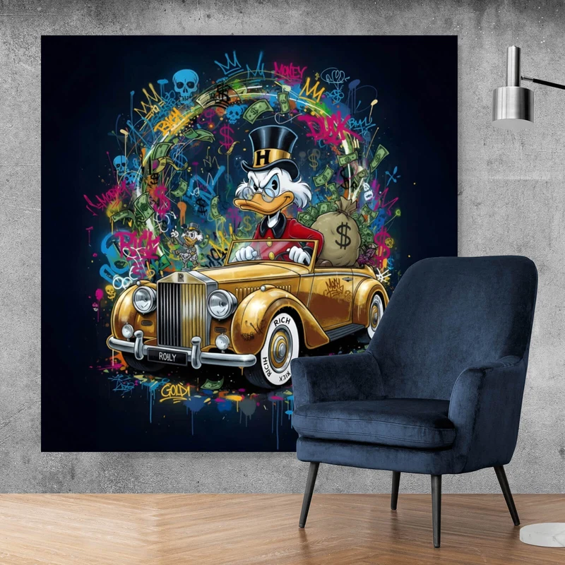 Acrylglasbild Eindrucksvolle Ente in einem Luxusauto Quadrat