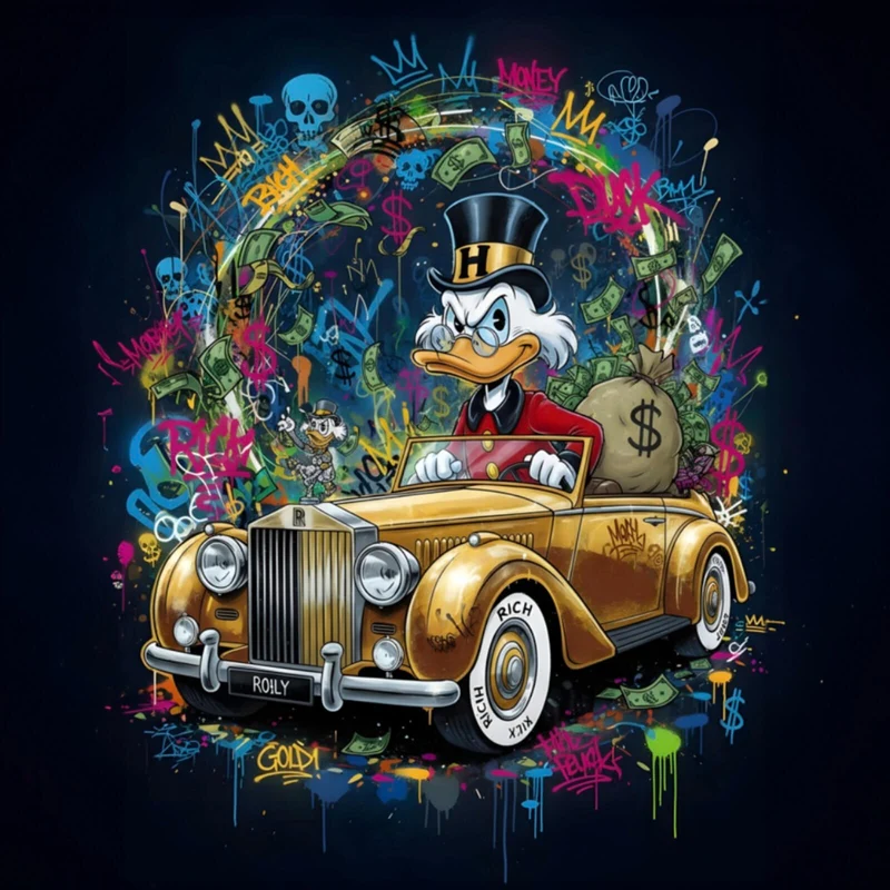 Acrylglasbild Eindrucksvolle Ente in einem Luxusauto Quadrat