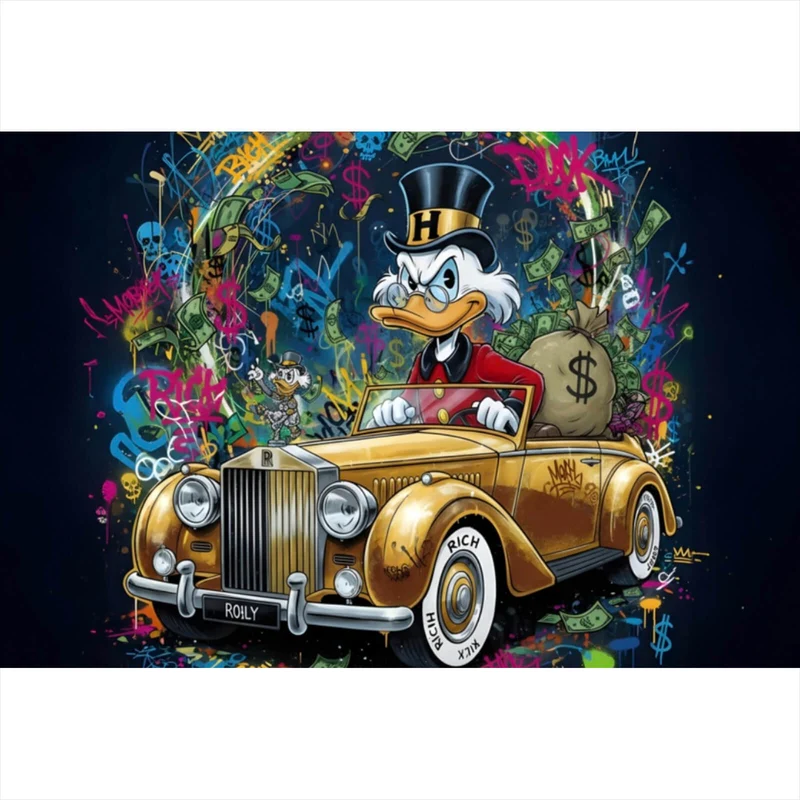 Aluminiumbild Eindrucksvolle Ente in einem Luxusauto Querformat