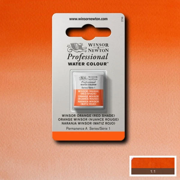 Winsor and Newton - Professional Artists' Watercolour Half Pan - HP - Winsor Orange Red Shade