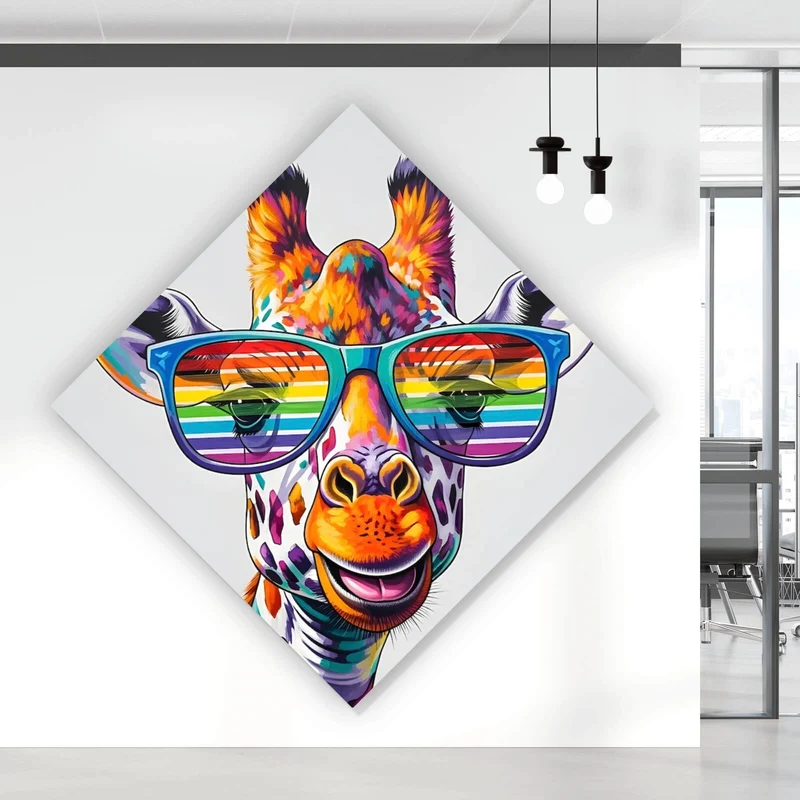 Aluminiumbild gebürstet Stylische Giraffe mit moderner Sonnenbrille Raute