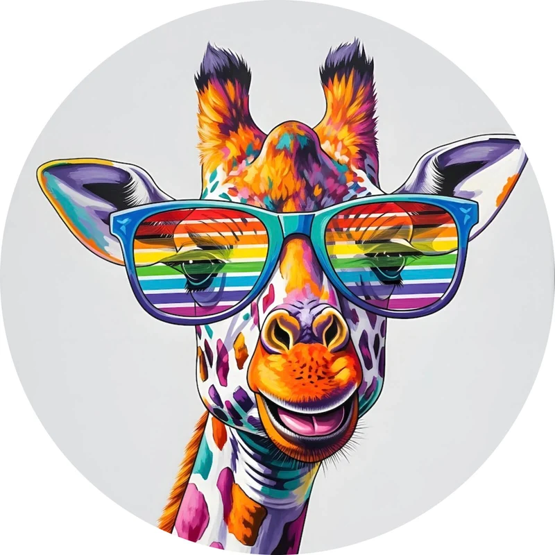 Aluminiumbild gebürstet Stylische Giraffe mit moderner Sonnenbrille Kreis