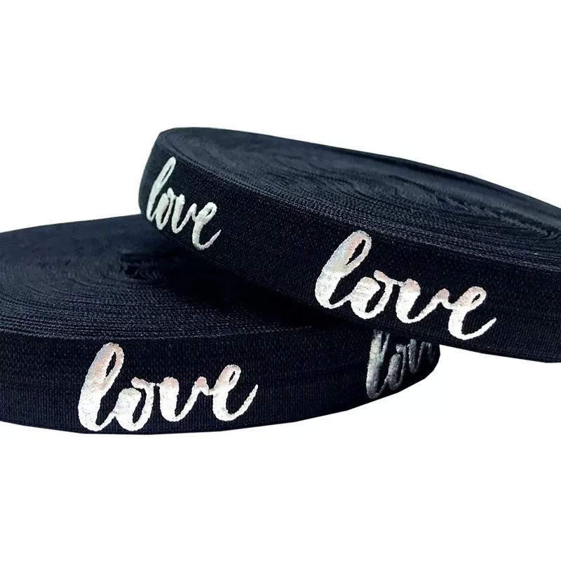 Gummiband Haarband Armband Love silber auf schwarz