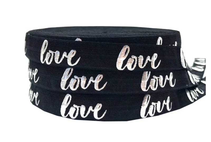 Gummiband Haarband Armband Love silber auf schwarz