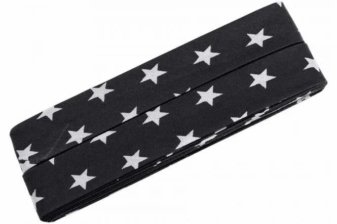 Baumwolle-Schrägband 3m Sterne schwarz