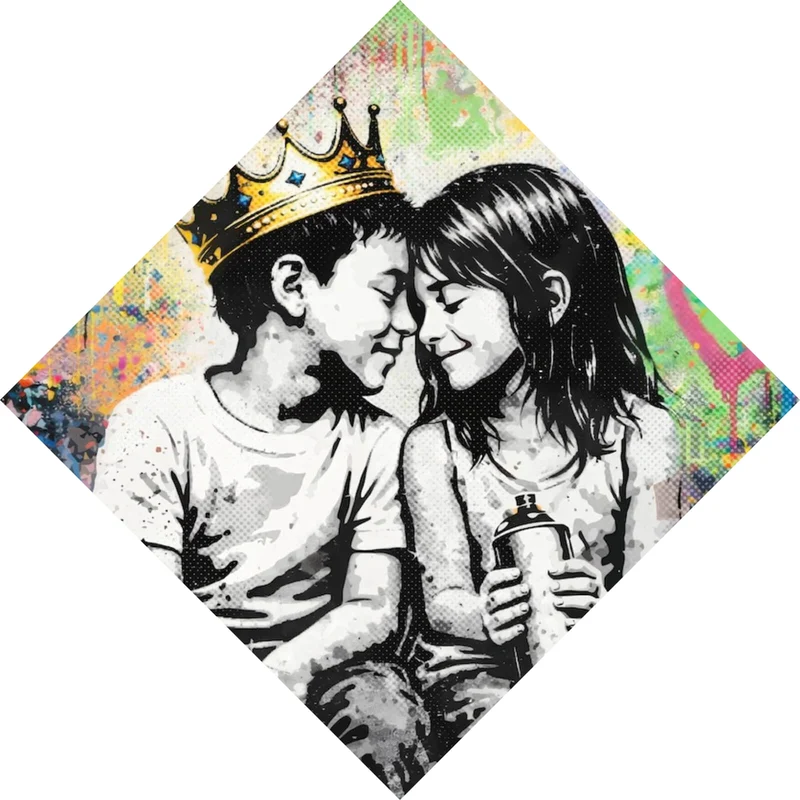 Poster Graffiti Liebe zweier Kinder Raute
