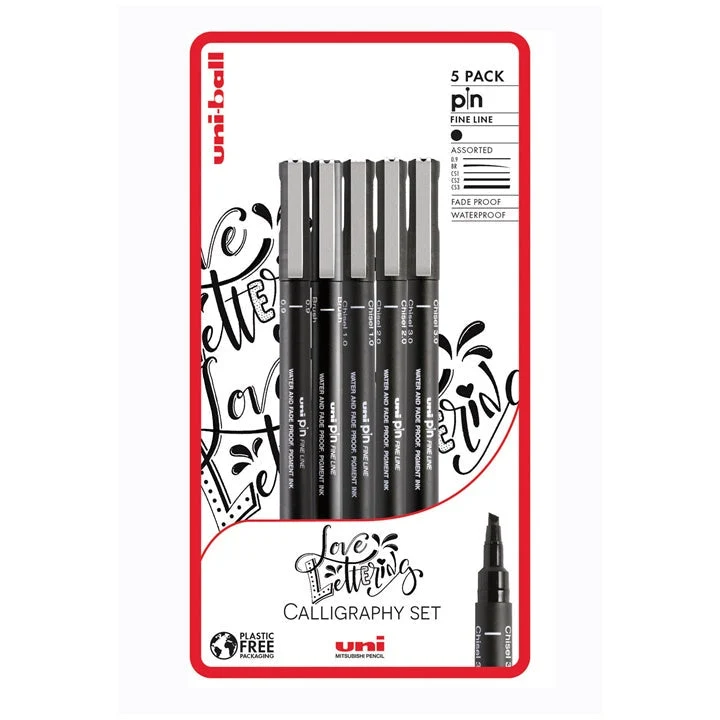 UNI PIN Fineliner Marker Set for Love Lettering, Set of 5