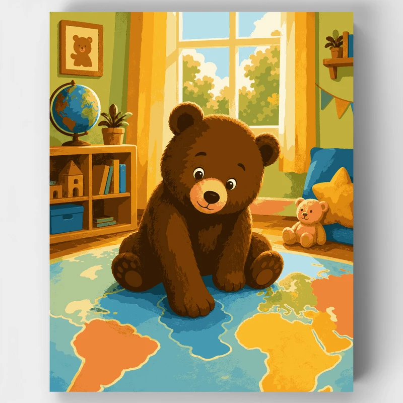 Bear on World Map - Paint by Numbers Kit
