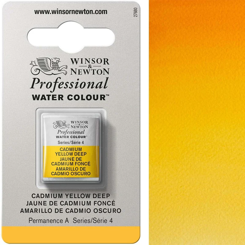Winsor and Newton - Professional Artists' Watercolour Half Pan - HP - Cadmium Yellow Deep