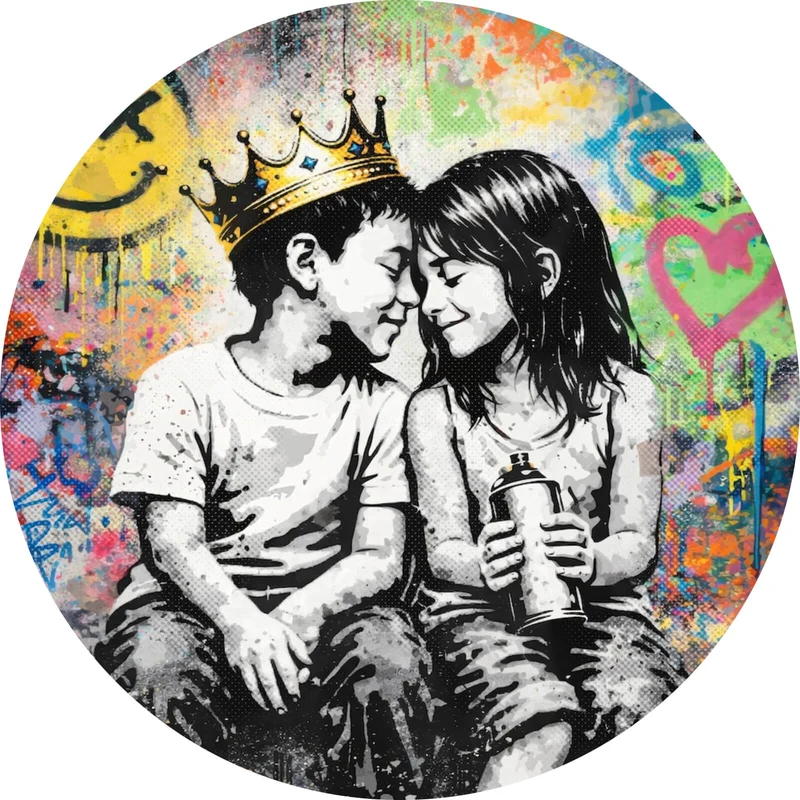 Aluminiumbild Graffiti Liebe zweier Kinder Kreis