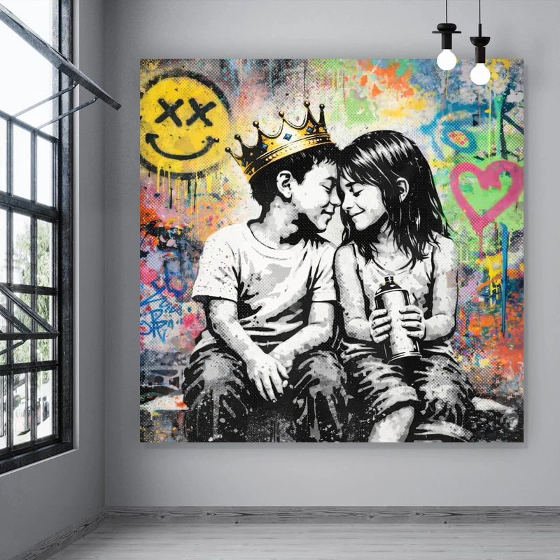 Acrylglasbild Graffiti Liebe zweier Kinder Quadrat