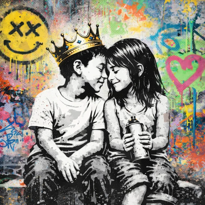 Poster Graffiti Liebe zweier Kinder Quadrat